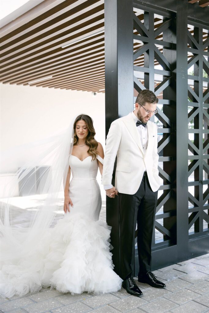 Bride and groom together before the ceremony at Loews Coral Gables