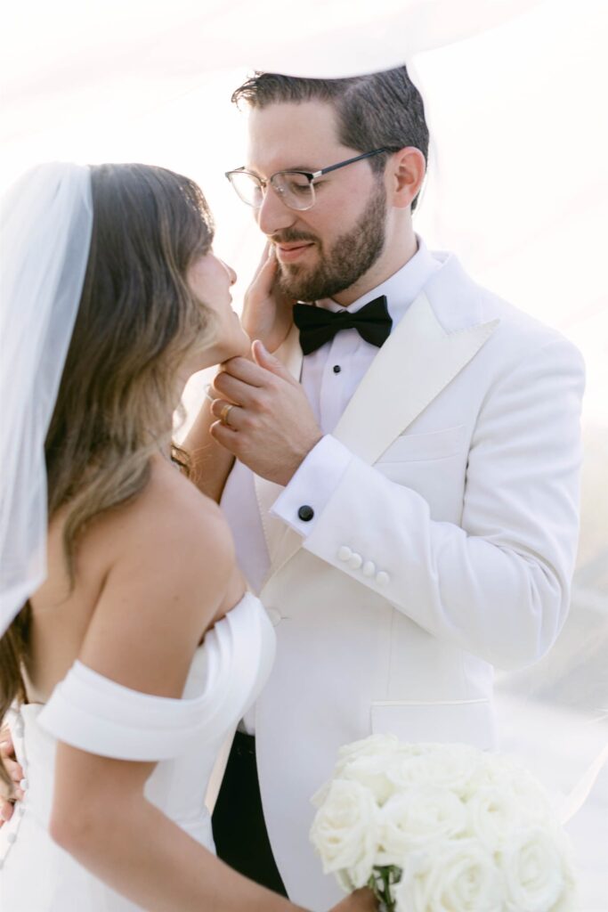 Romantic portrait of the bride and groom
