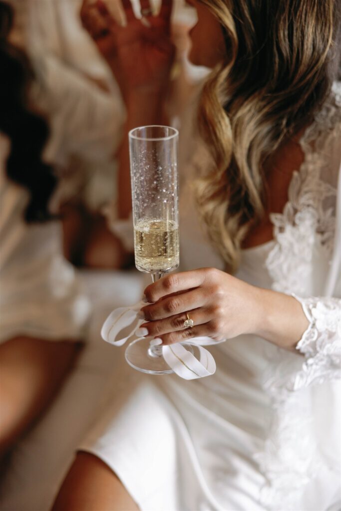 Champagne toast while the bride gets ready