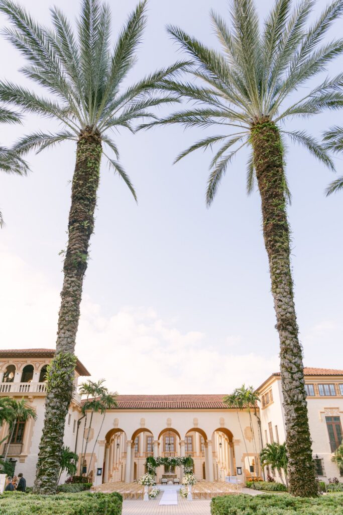 Tall palm trees above the ceremony courtyard at The Biltmore Hotel