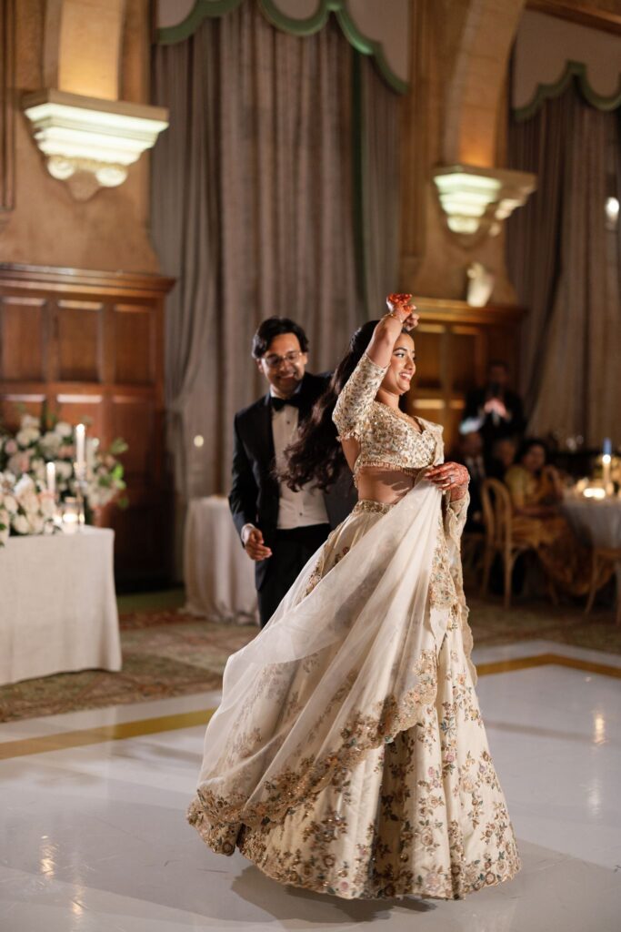 Advaitaa twirling in her lehenga on the dance floor