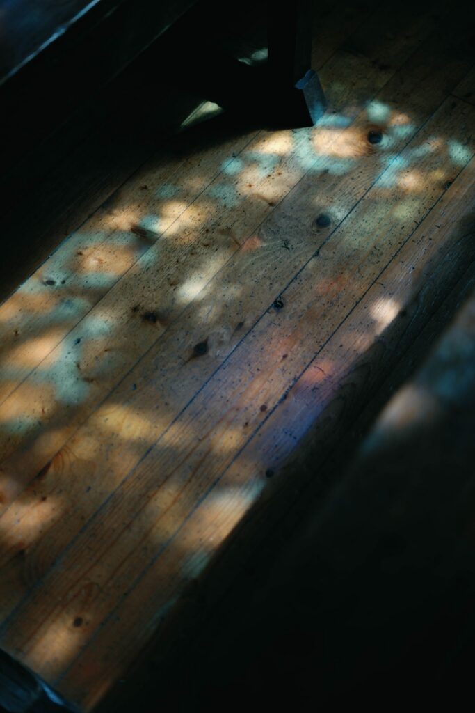 Church stained glass reflecting in the light