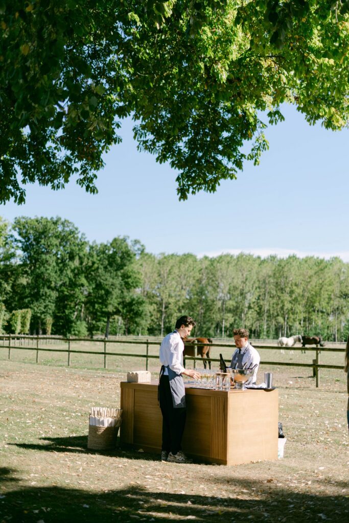 Garden cocktail bar overlooking Chateau de Varennes